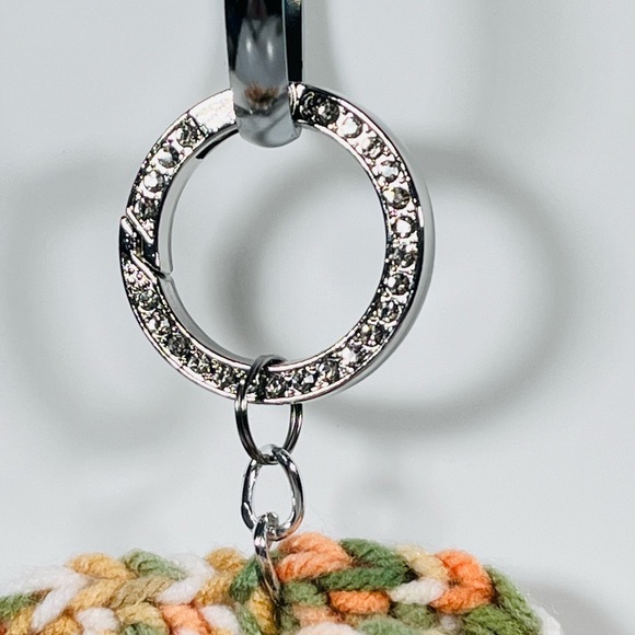 Peach Crochet Flower Bag Charm W/Silver Bling Ring - Picture 2 of 5
